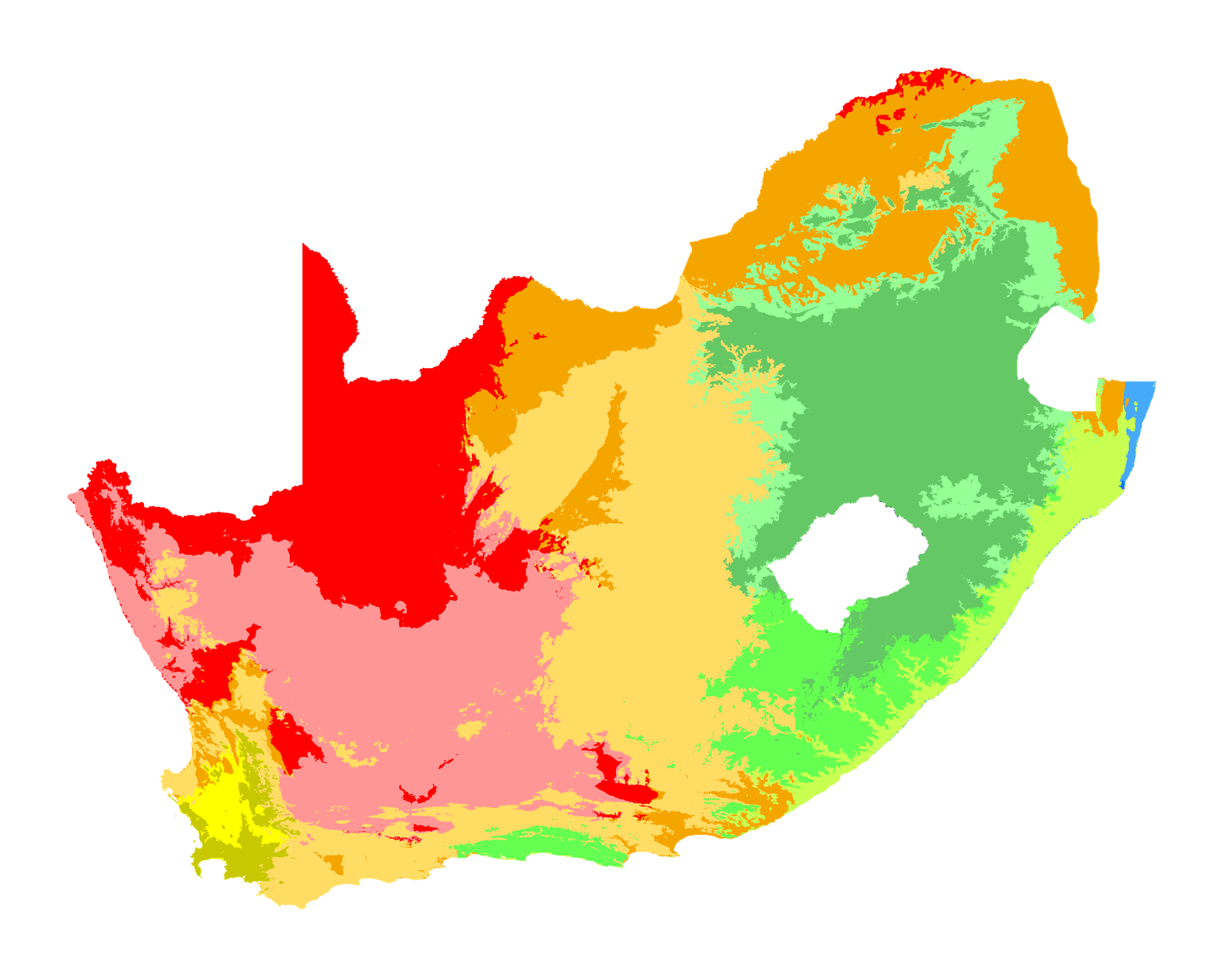 Map of South Africa coloured by biome, with MUFASA sample collection sites